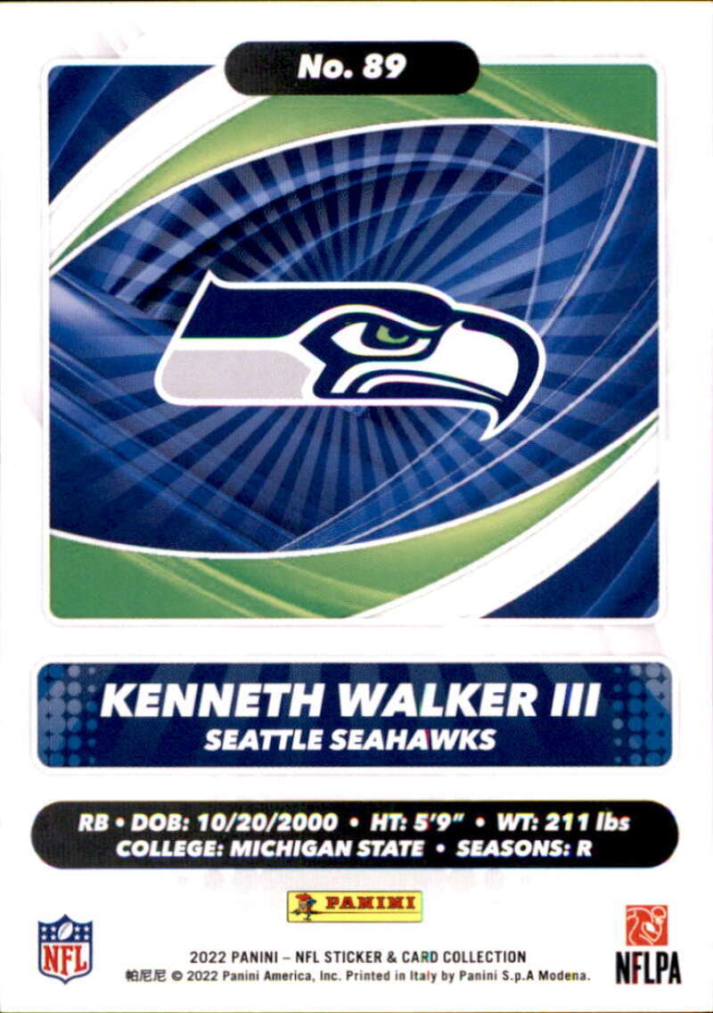Kenneth Walker Ⅲ NFL　panini カード サイン 2022 Panini NFL Sticker Card #89 Kenneth Walker III Seattle