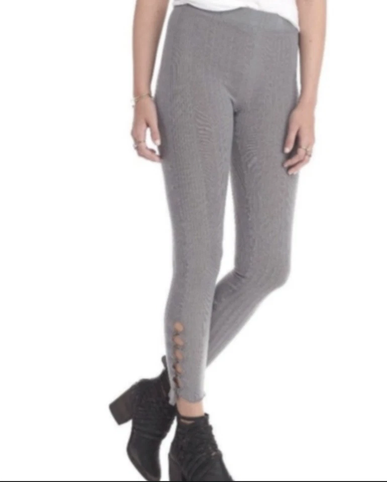 NUEVO Leggings Talla M Free People Gris Intimately Abotonado Dobladillo Alto Tejido Acanalado Foto 4 de 4