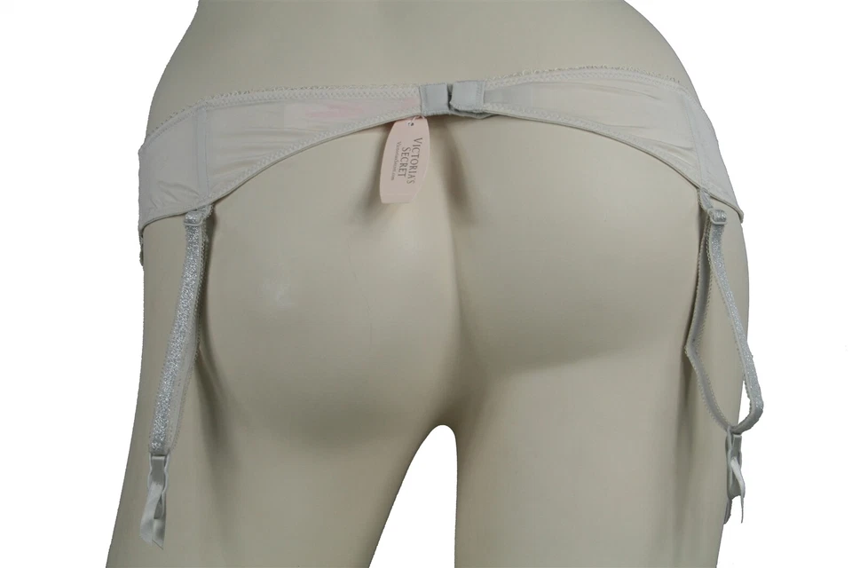 Beige Victoria's Secret Garter Belt Shiny Floral Lace, Jewels Bow Size M/L - Image 2 of 4