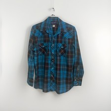 Wrangler Western Vintage Shirt Size 16 1/2 34 Plaid Pearl Snap long Sleeve