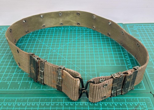 VTG Olive Drab Military Canvas Web Belt Metal Grommets Adjustable Pistol
