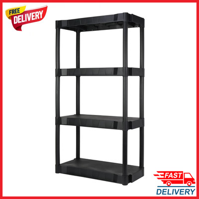 Hyper Tough 4 Tier Storage Shelving Plastic Heavy Duty Organizer Rack Black