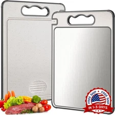 Tabla de cortar de acero inoxidable, tabla de cortar de doble cara para cocina