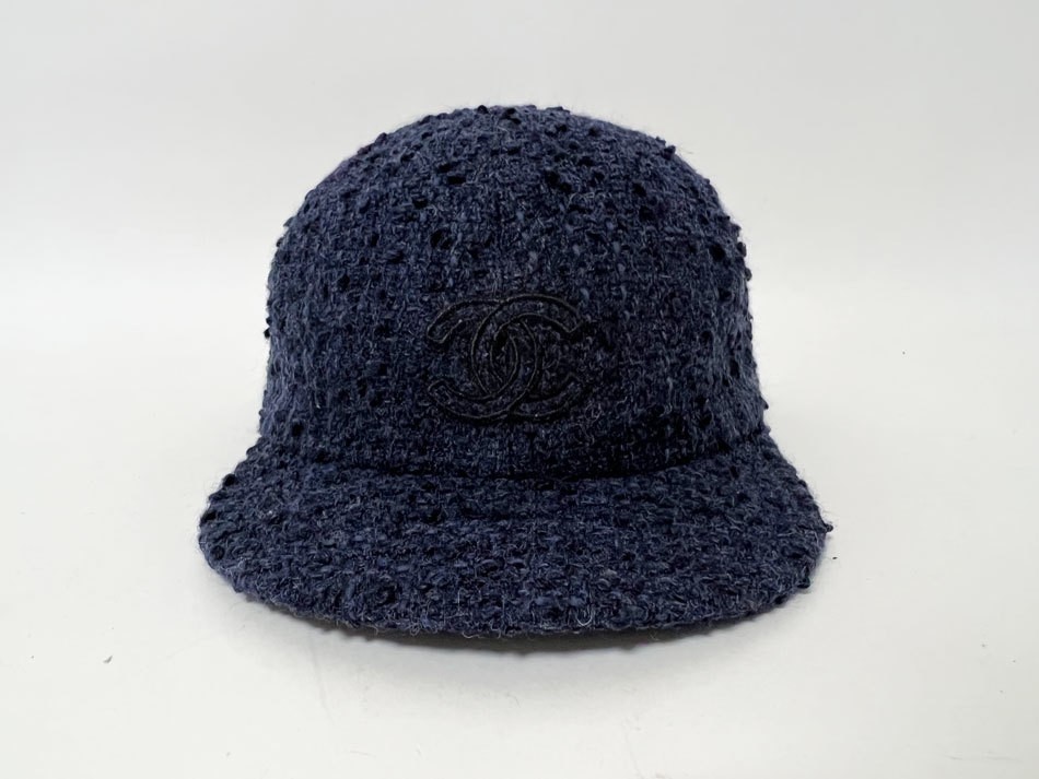 CHANEL Cap Tweed Blue Navy Hat Ladies 2022 AW Rare L Size Super Excellent condit image 5
