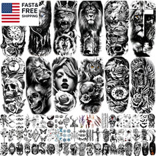 82 Sheets Temporary Tattoo for Men Women Adults, Include 12 Sheets Black 3D Hal