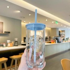 Starbucks Recycled Glass Triangle Bottom Cold Cup Tumbler, 16 Oz,Light Blue