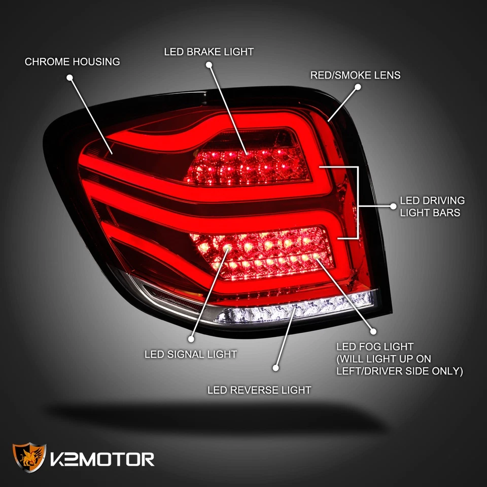 Red/Smoke Fits 2006-2011 Mercedes Benz W164 ML300 500 Full LED Tail Lights Lamps Foto 3 de 4