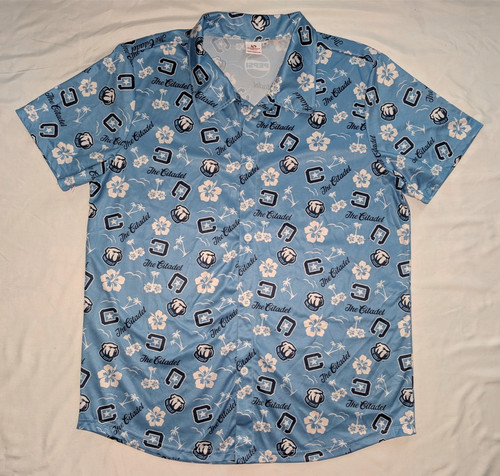 Citadel Shirt Synergy Blue Bulldog Hawaiian Men XL Tree Charleston SC College