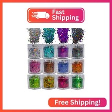 12 Colors Holographic Chunky Glitter Flakes Hexagon Shapes Glitter Sequins Nail