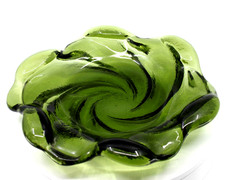 Hand-Blown Green Swirl Optic Art Glass Salad/Dessert Plates Set of 4 — listing 4