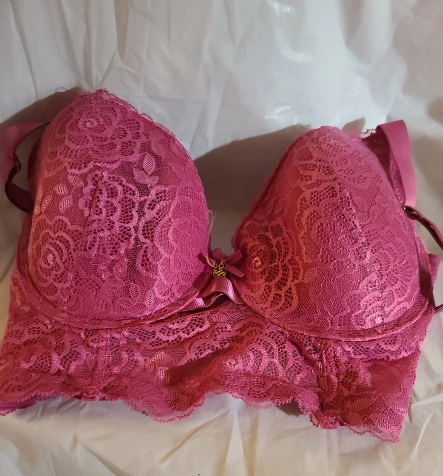 Sujetador para mujer Daisy Fuentes de línea larga push up con aros encaje 38C rosa fucsia Foto 2 de 4