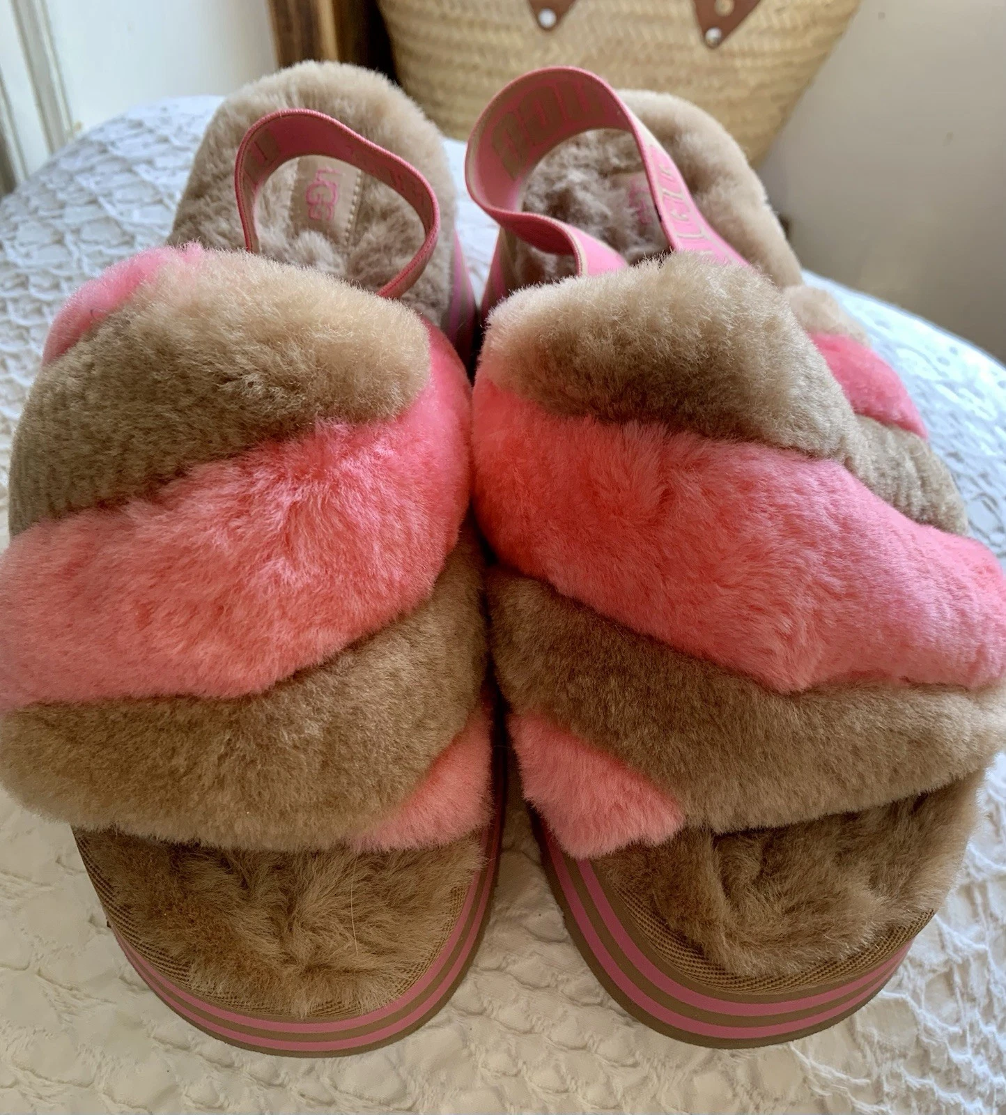 UGG Disco Stripe 1120875 CPRC Sandali da donna in pelle di pecora rosa castagna