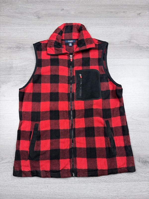 Chaps Sport Red & Black Check Fleece Gilet