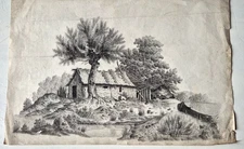 Dutch school, 18th century , original drawing on old laid paper, Dutch Landscape