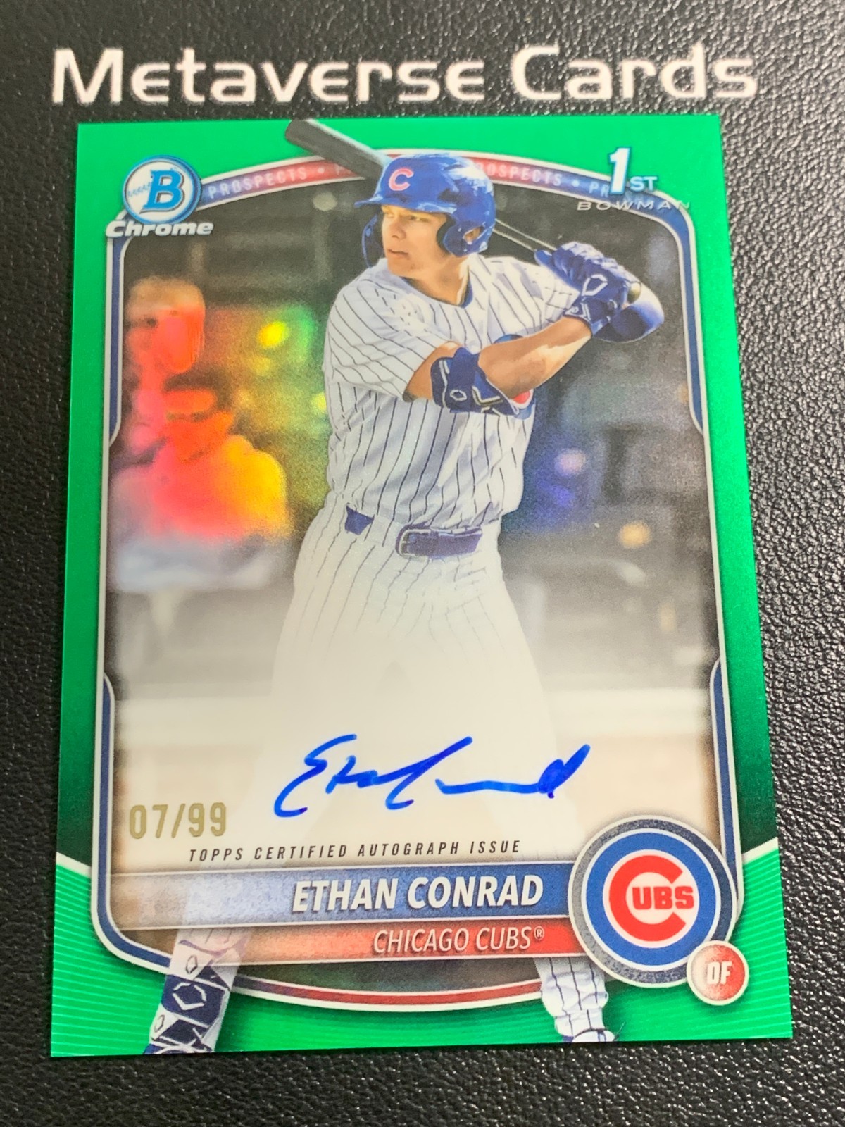 2025 Bowman Draft Chrome Ethan Conrad 1st Bowman Green Refractor Auto /99 Cubs
