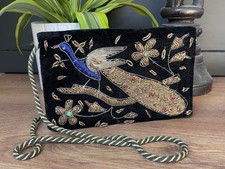 Vintage 60s Zardozi ZARI Embroidered Velvet gold wire peacock Evening bag Clutch