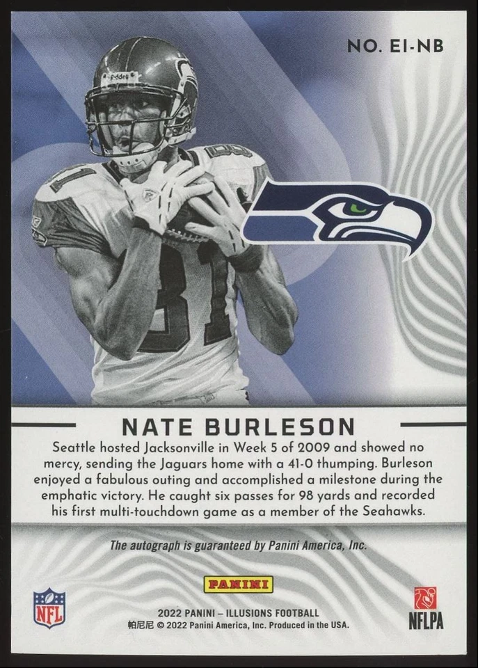 Nate Burleson #EI-NB 2022 Panini Illusions Elusive Ink Red Seahawks Auto SP /99 - Image 2 of 3
