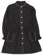 Vintage Womens Long Sleeve Shirt Dress UK 10 Small Black Y015