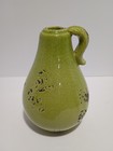 Vintage Studio Pottery Handled Vase Green Pear Crackle Glaze Signed JW Heavy MCM — photo 1