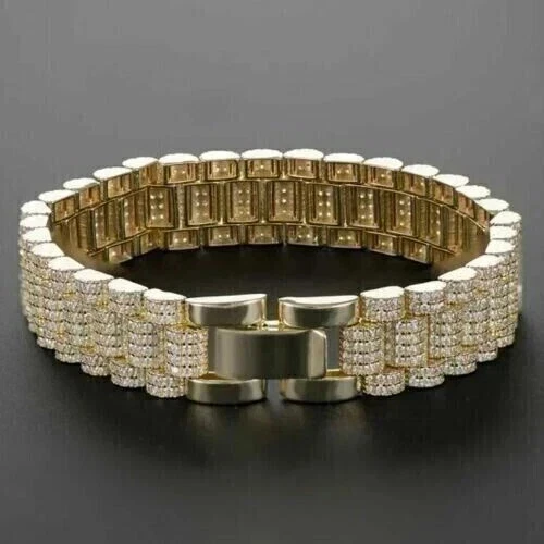 12Ctw Round Cut Simulated Diamond Men's Tennis Link Bracelet 925 Sterling Silver - Image 2 of 4