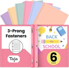 Plastic Folders with Pockets and Prongs 6 Pack, Pastel Colors , 2-Pocket Poly
