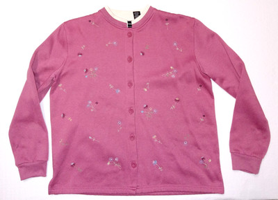Vtg Bobbie Brooks Button Women M 10-12 Cardigan Sweatshirt Sweater Pink Floral