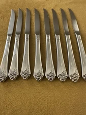 (8) ONEIDA STAINLESS FANTASY ROSE  STEAK KNIVES FLATWARE LOT USA
