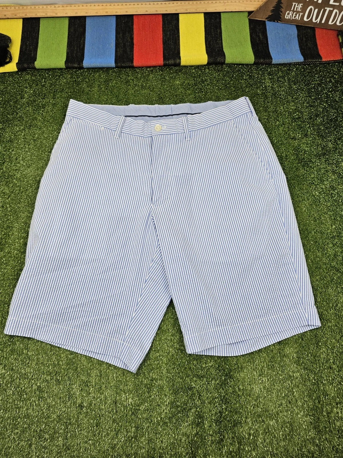polo ralph lauren mens seersucker shorts size 34 blue white stripe classic fit
Opens in a new window
