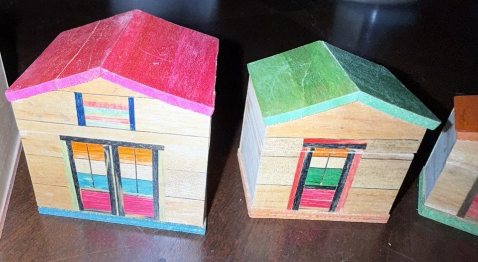 Винтажный деревянный набор Shackman 5 гнездовых домов набор Япония 1960-е  - Изображение 3 из 4