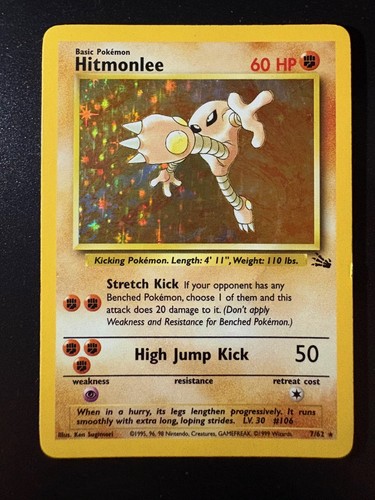 Pokemon TCG 1999 Fossil Unlimited Holo Rare Hitmonlee (7/62) -LP/MP