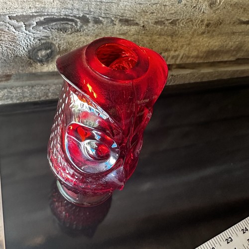 Viking Ruby Red Glass Owl Fairy Lamp Tall Candle Holder Swung 70s MCM Glowing - Picture 3 of 11