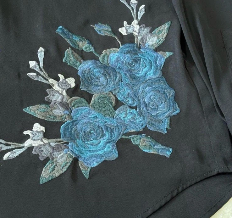 Ado HARE Rose Shishu Shirt Embroidery Shirt Black Size S Used-Excellent - Image 4 of 4