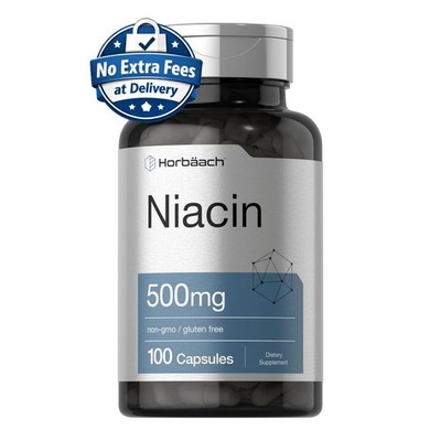 Niacina con Rubor (Ácido Nicotínico) 500mg Suplemento Vitamina B3 | 100 Cápsulas