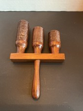 Wooden Triple-Bell Agogo Percussion Instrument Vintage NO Mallet Included