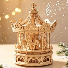 ROKR 3D Wooden Puzzle Romantic Carousel DIY Music Box Creative Toys Xmas Gift