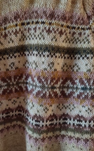 Vtg 90s Tiara International Striped Nordic Fair Isle Full Zip Sweater Sz M Tan - Picture 7 of 9