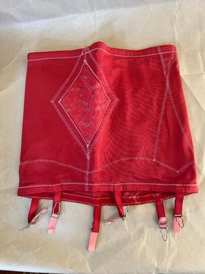 RED Vintage Pinup High-Waisted Lace 6 Strap Garter Girdle Skirt XL XXL PULL ON