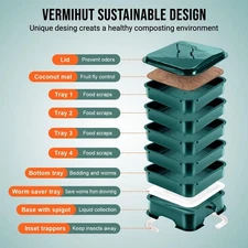 VermiHut Plus 5 Tray Worm Composter Dark Green Indoor Outdoor Bin Recycling Food
