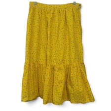 Vintage Yellow Floral Ditsy Tiered Midi Skirt Ruffle Hem Boho Prairie 33 Waist