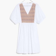 Madewell Embroidered Poplin V-Neck Mini Dress Size Small