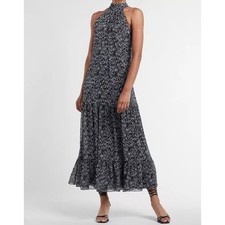 EXPRESS Printed High Neck Tie Back Tiered Maxi Dress Size M