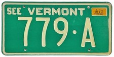 Vintage Green Vermont 1973 Debossed License Plate 779-A Excellent New Old Stock
