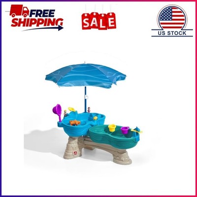 Step2 Spill & Splash Seaway Blue Plastic Water Table for Toddlers with 10-piece 