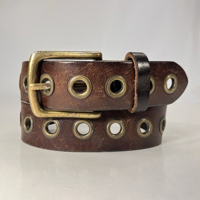 American Eagle Grommet Studded Brown Genuine Leather Belt - Size 30
