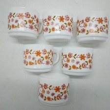 X6 Vintage Arcopal Tempered Milk Glass 'Scalia' Tea/Coffee Cups Cans Mugs