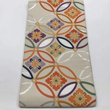 6565 Japanese Vintage Fukuro Obi Belt Kimono Fabric Silk Traditional Silver