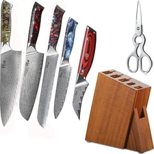 7x TURWHO Kitchen Knife Block Set Japan VG10 Damascus Steel Chef Cook Knife Set