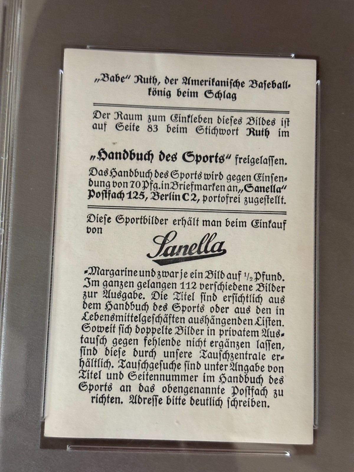 1932 Sanella Margarine Babe Ruth #83 Type 1 Sanella Centered PSA 4 view 4