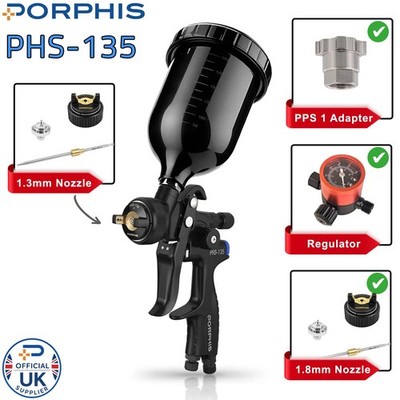 PORPHIS PHS-135 MP 1,3 + 1,8mm Düse, PPS1.0 Adapter, Regler Spritzpistole