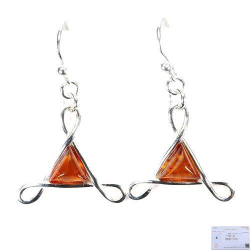 925 Sterling Silver Earrings Trilliant Amber Poland 6mm Natural Gemstone Jewelry